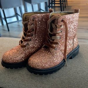 Brand new girls rose gold glitter lace up boots.
